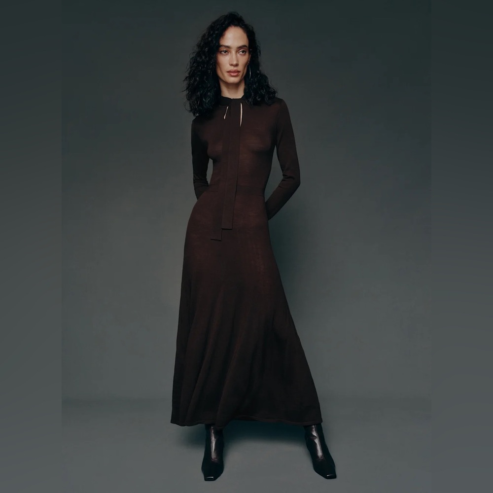 Reformation The Collection NWT Leona Regenerative Merino Wool Sweater Dress mole
